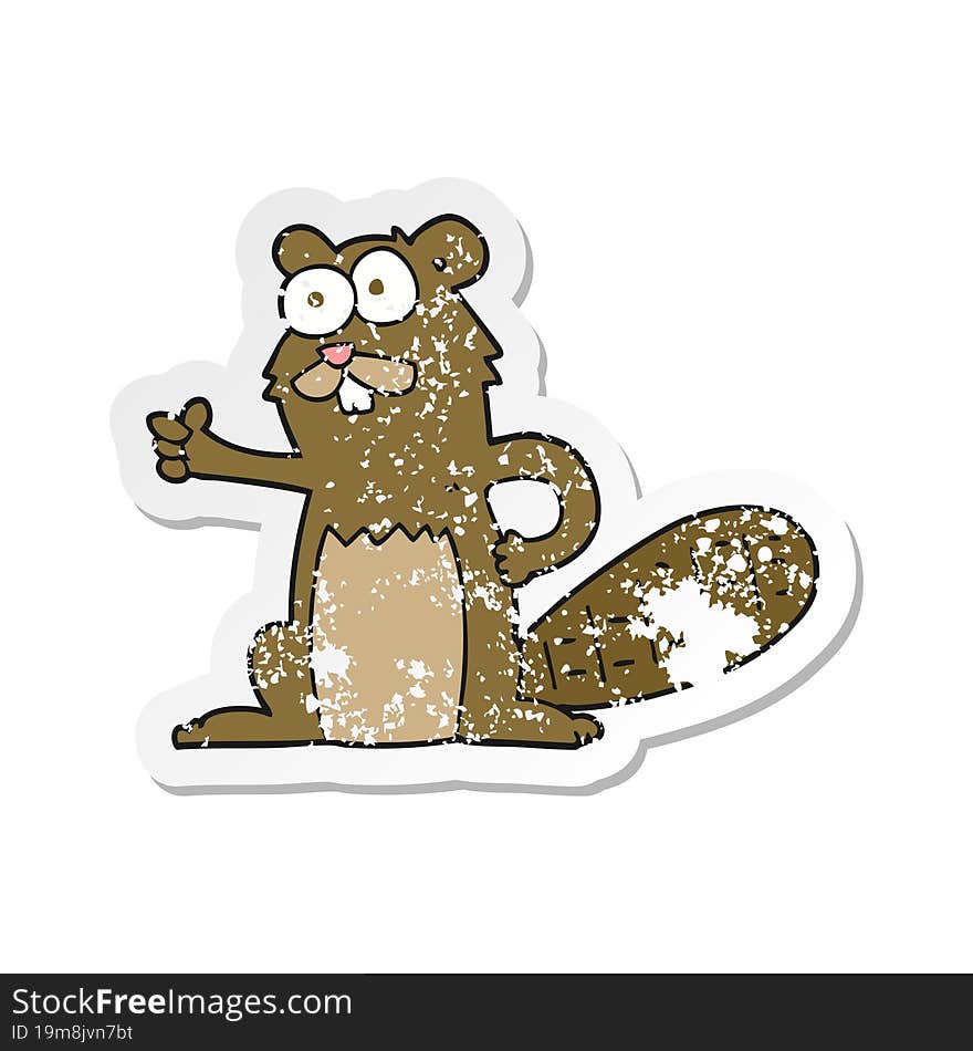 retro distressed sticker of a cartoon beaver