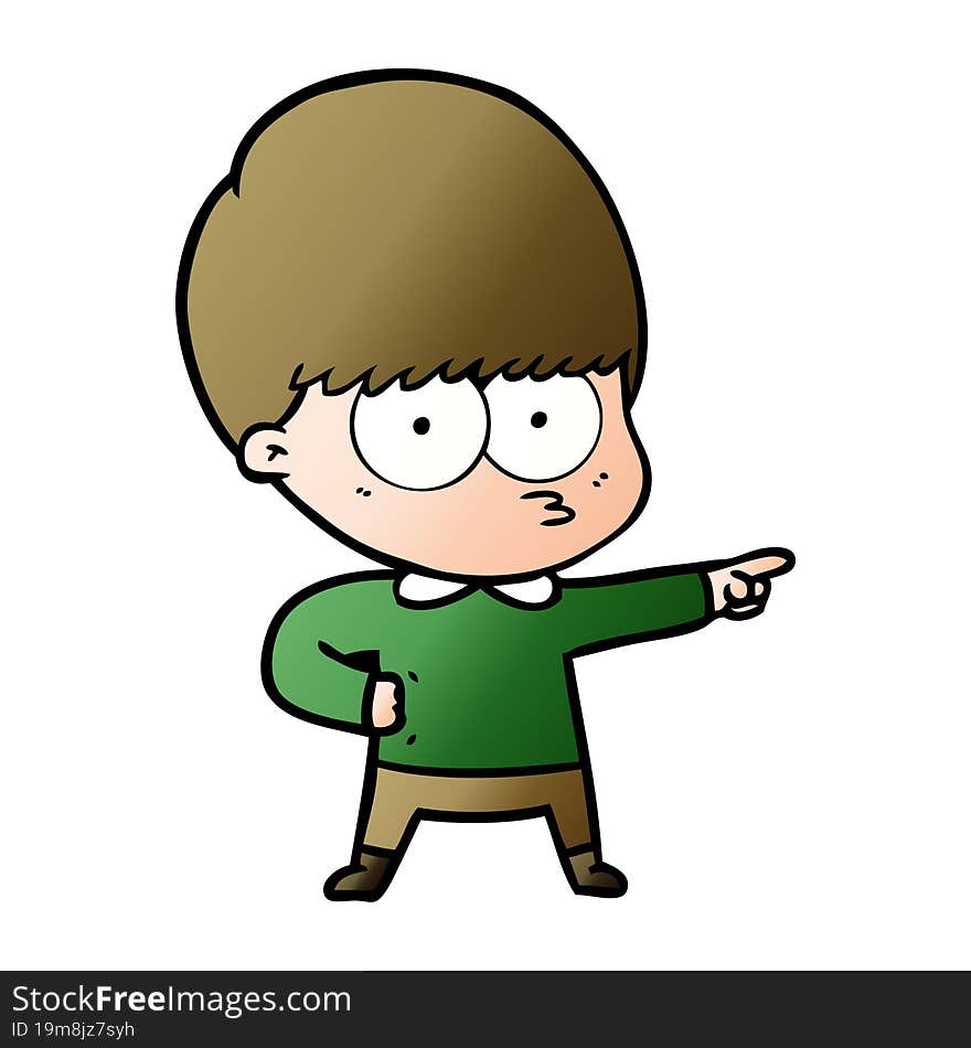 nervous cartoon boy pointing. nervous cartoon boy pointing