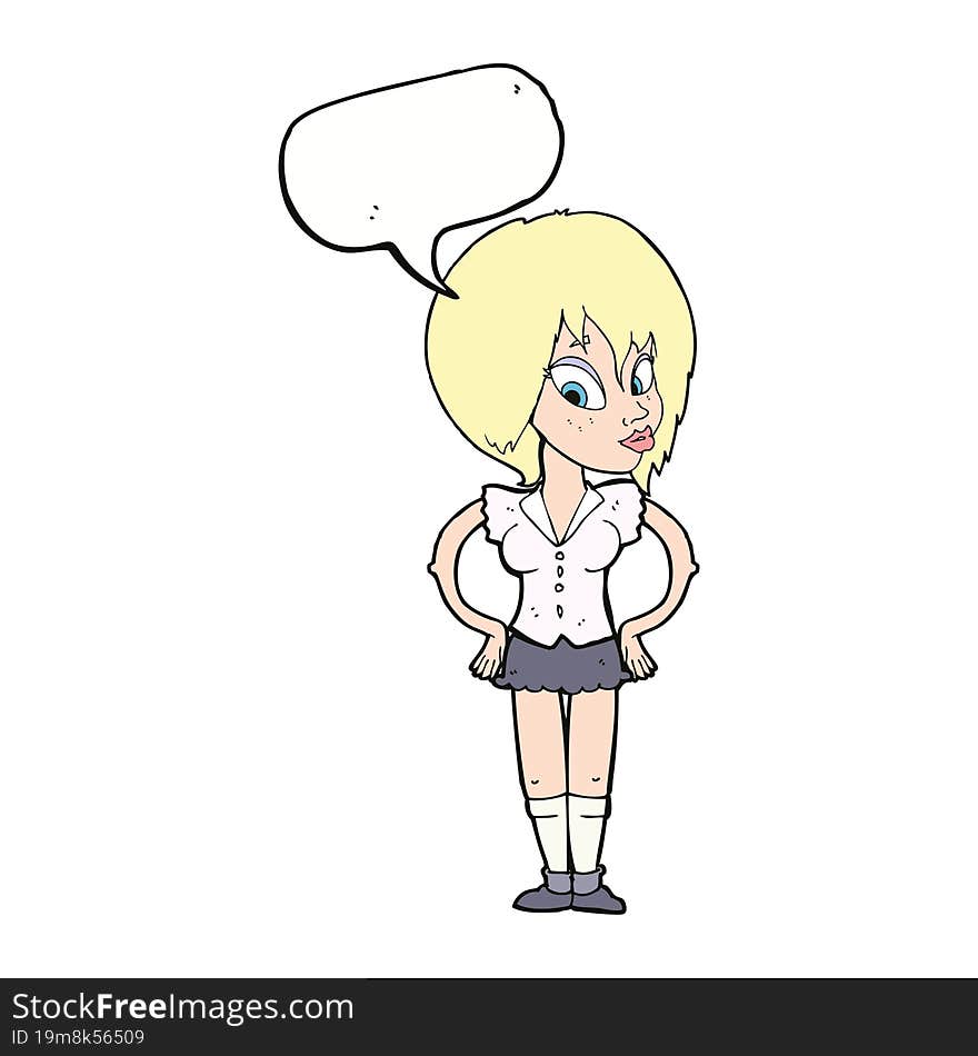 cartoon woman with hands on hips with speech bubble