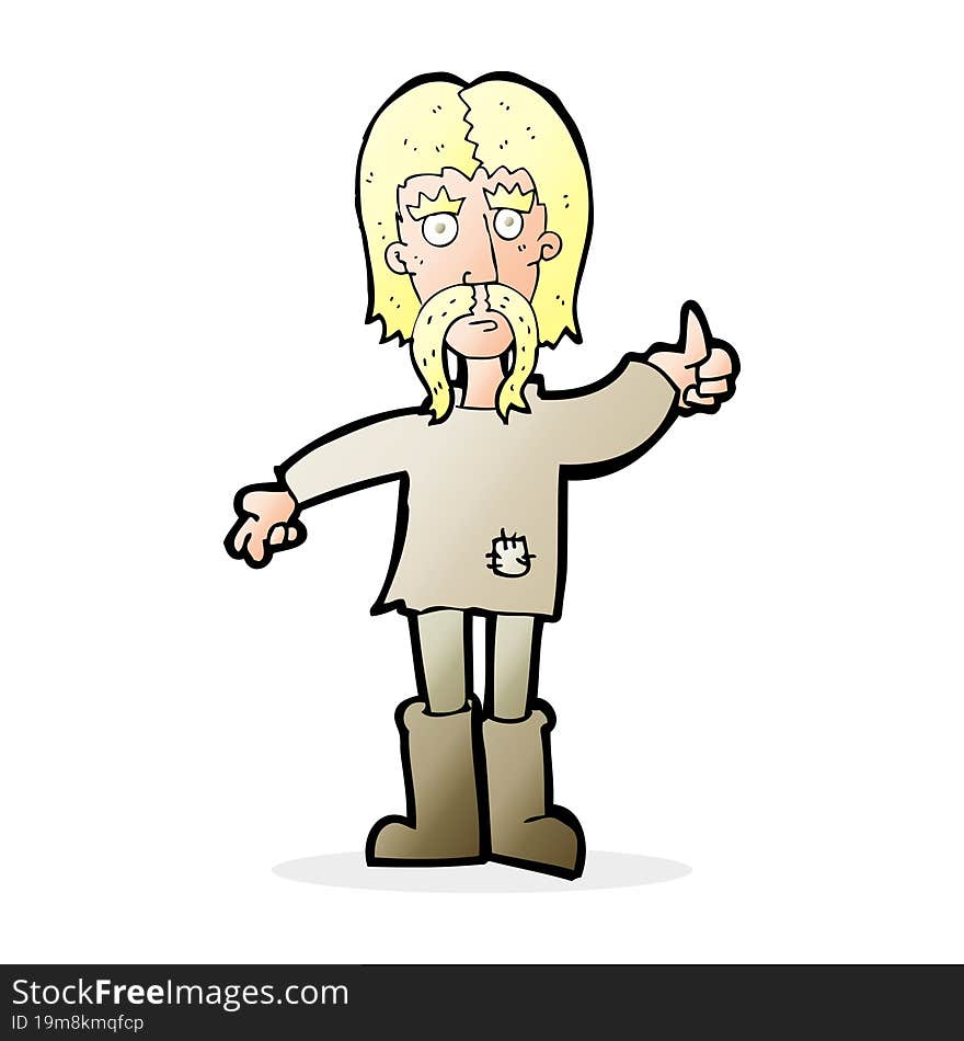 cartoon hippie man giving thumbs up symbol