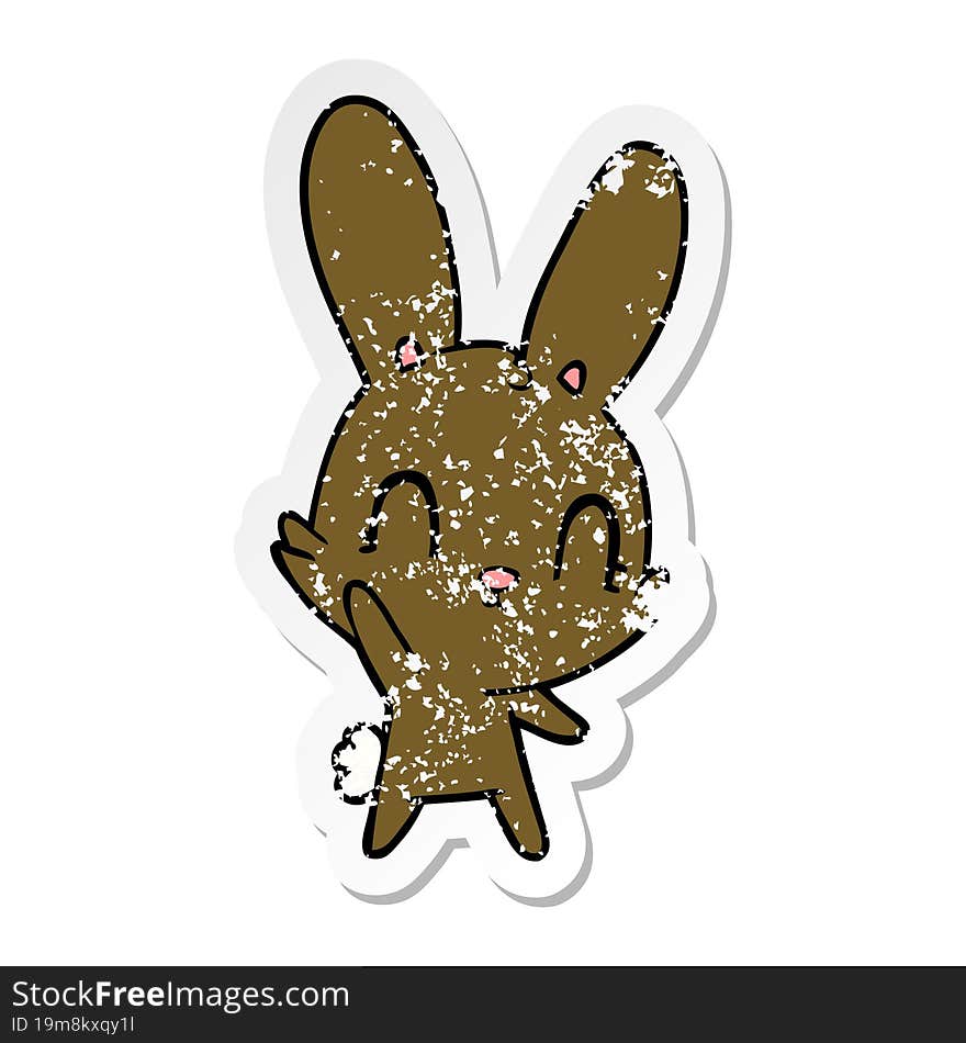 Distressed Sticker Of A Cute Cartoon Rabbit