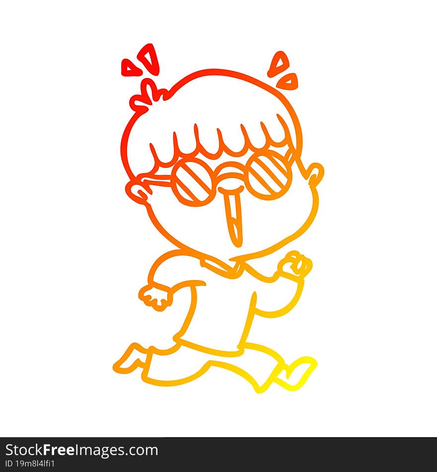 warm gradient line drawing cartoon running boy wearing spectacles