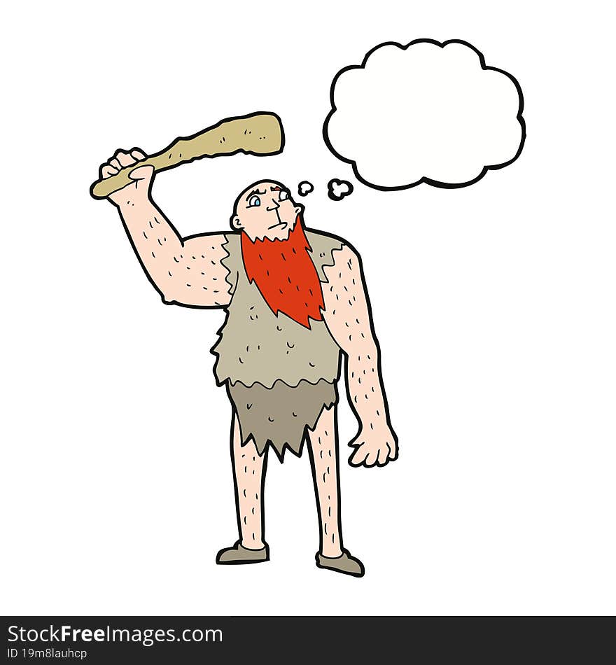 cartoon neanderthal with thought bubble