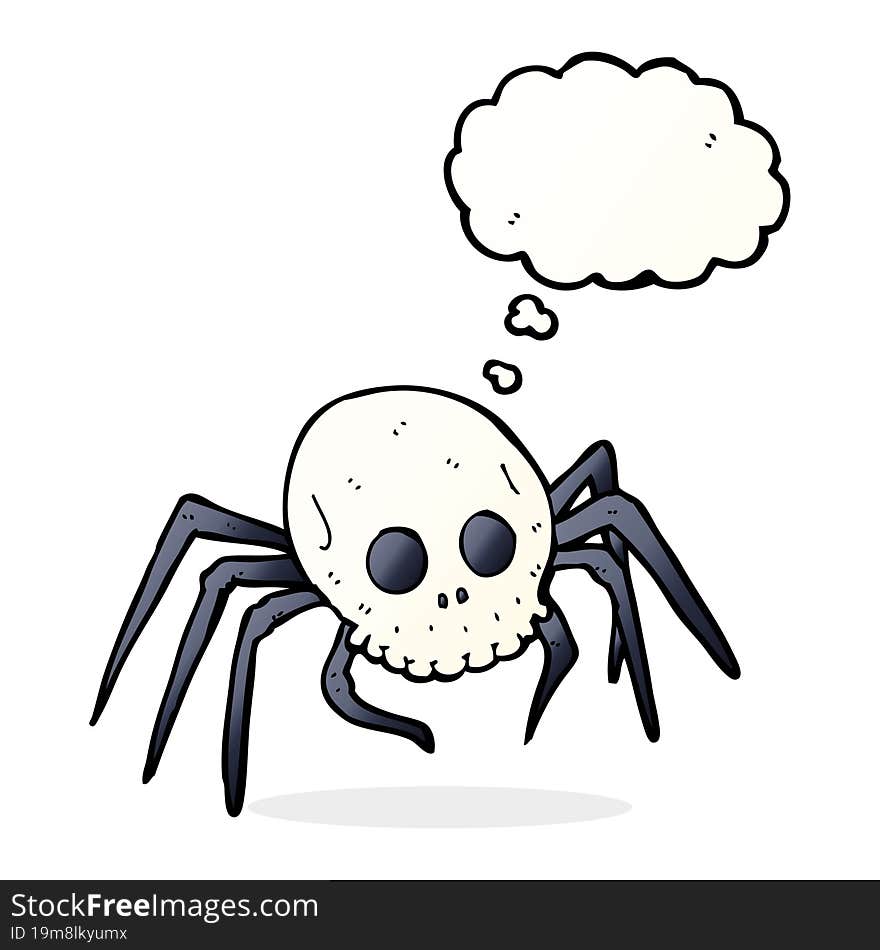 cartoon spooky halloween skull spider with thought bubble