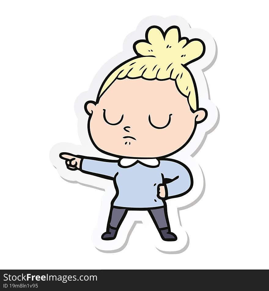 Sticker Of A Cartoon Calm Woman