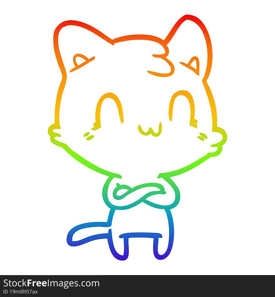 rainbow gradient line drawing cartoon happy cat