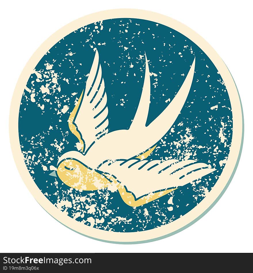 distressed sticker tattoo style icon of a swallow