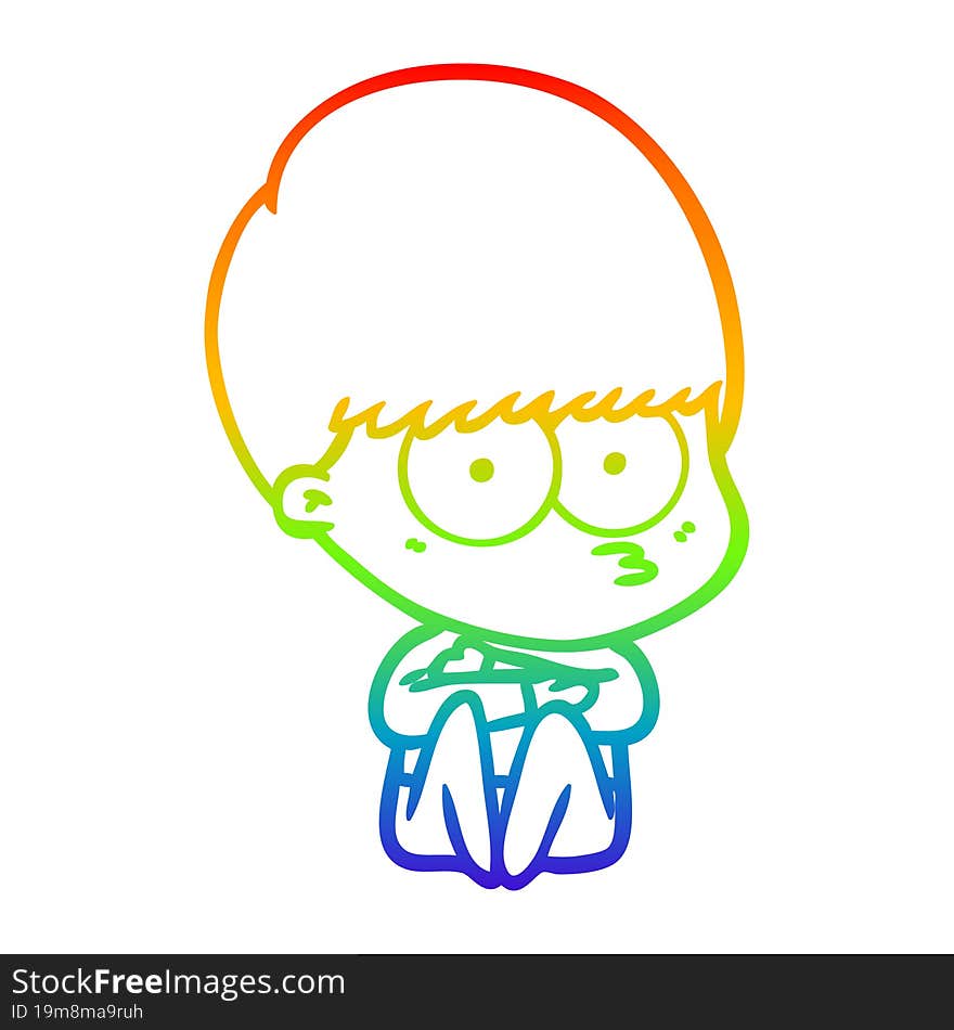 Rainbow Gradient Line Drawing Nervous Cartoon Boy