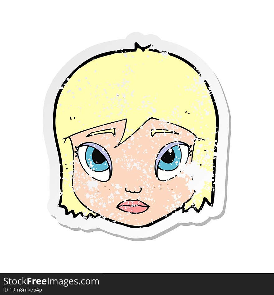 retro distressed sticker of a cartoon female face