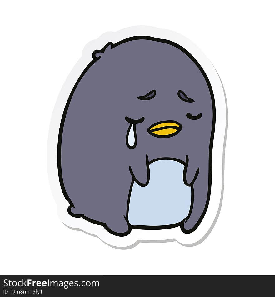 sticker of a cartoon crying penguin