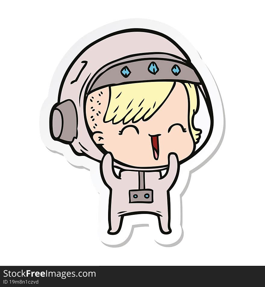 sticker of a cartoon laughing astronaut girl