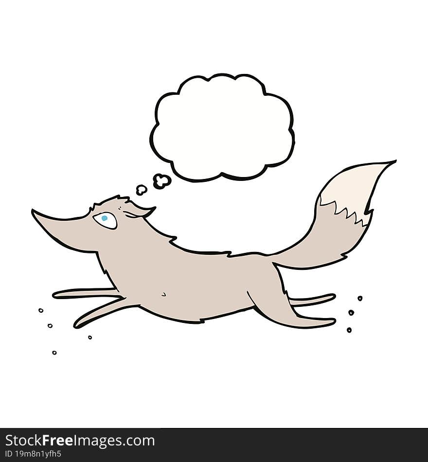 cartoon wolf running with thought bubble