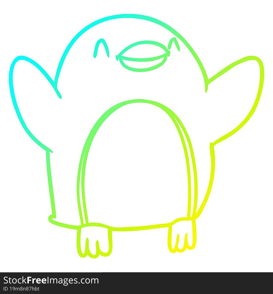 cold gradient line drawing cartoon penguin jumping for joy