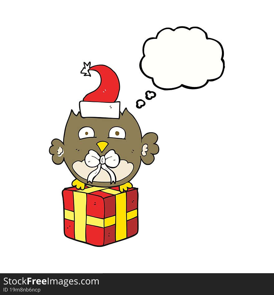 freehand drawn thought bubble cartoon christmas owl