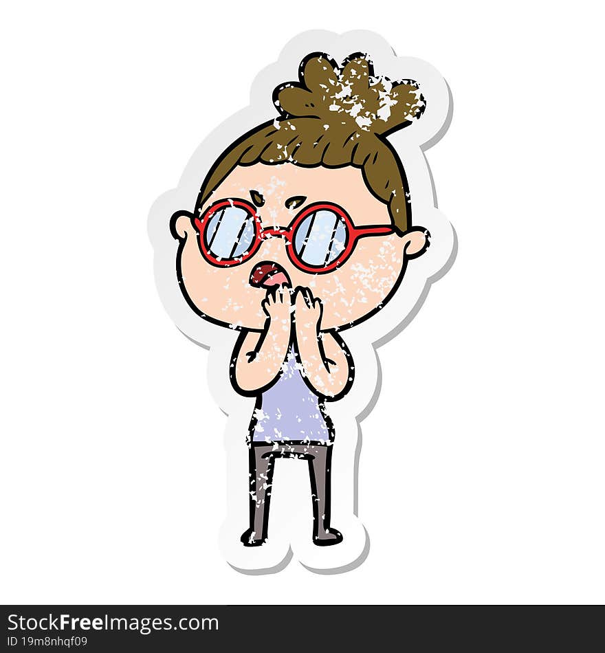 Distressed Sticker Of A Cartoon Annoyed Woman