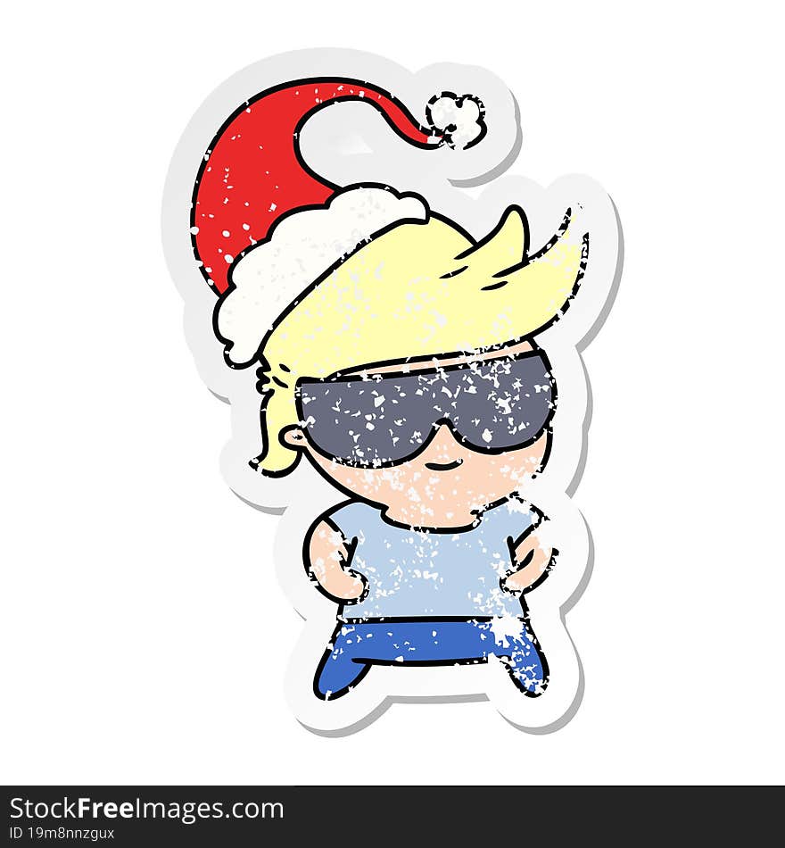 hand drawn christmas distressed sticker cartoon of kawaii boy