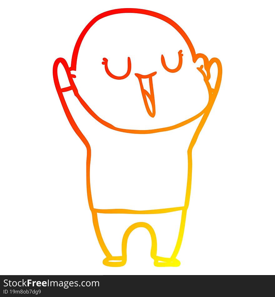 warm gradient line drawing of a happy cartoon bald man