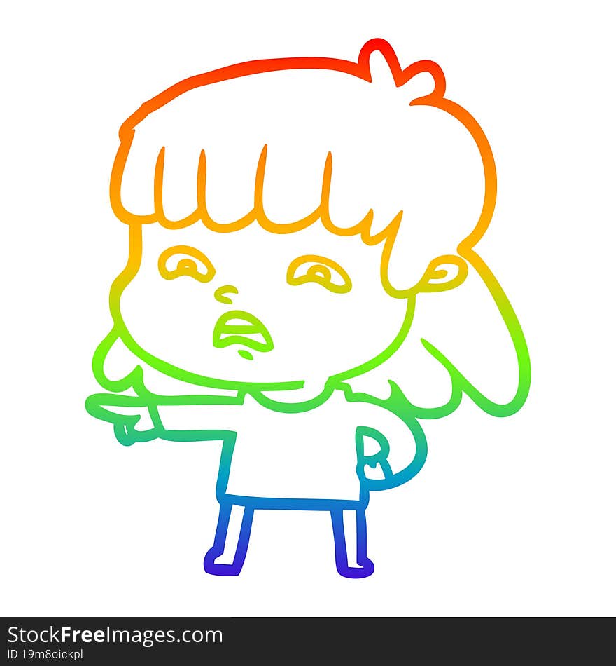 rainbow gradient line drawing cartoon worried woman