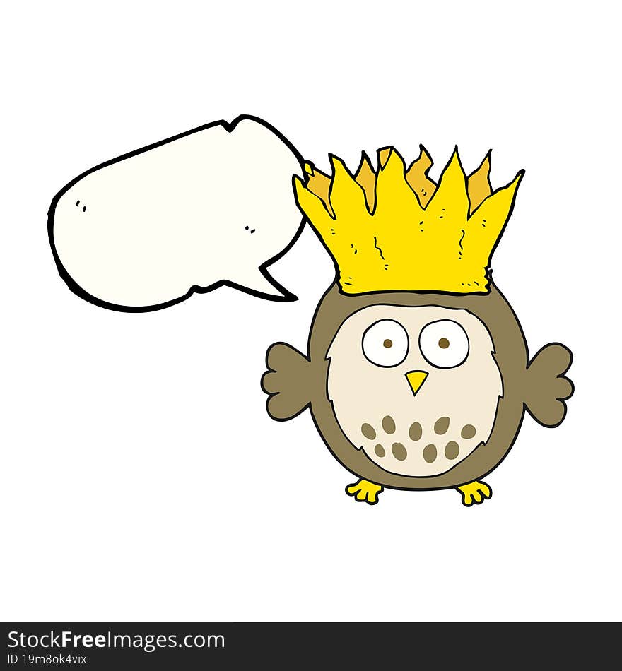 speech bubble cartoon owl wearing paper crown christmas hat