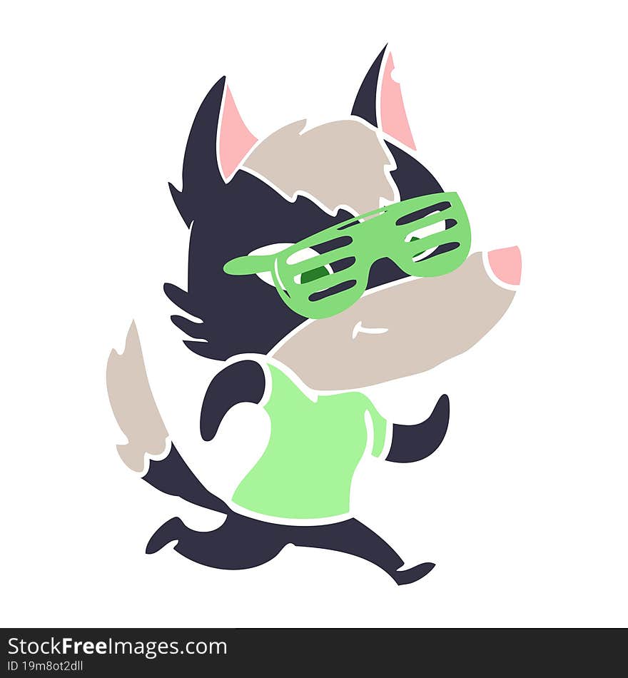 cool flat color style cartoon wolf