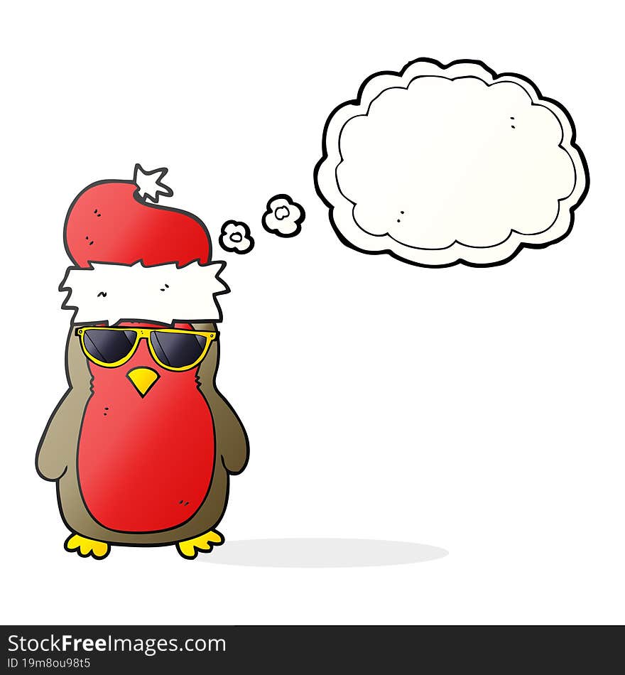 freehand drawn thought bubble cartoon cool christmas robin