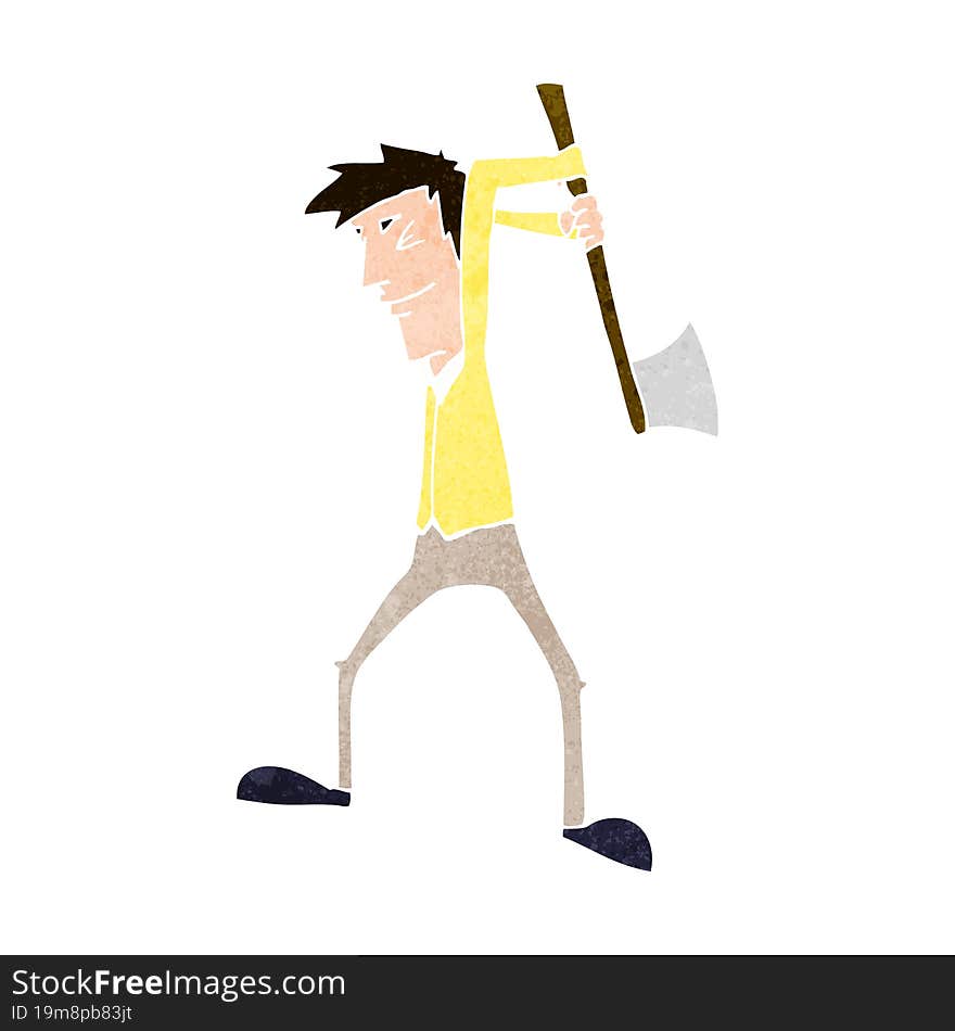 Cartoon Man Swinging Axe