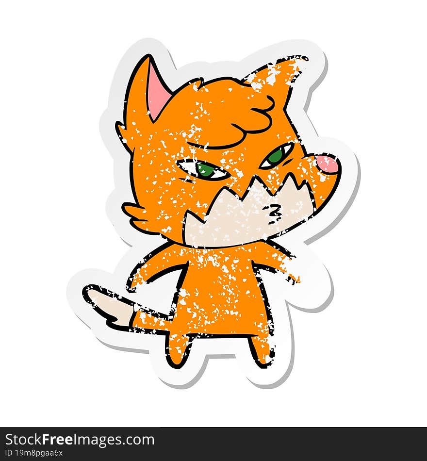 distressed sticker of a clever cartoon fox