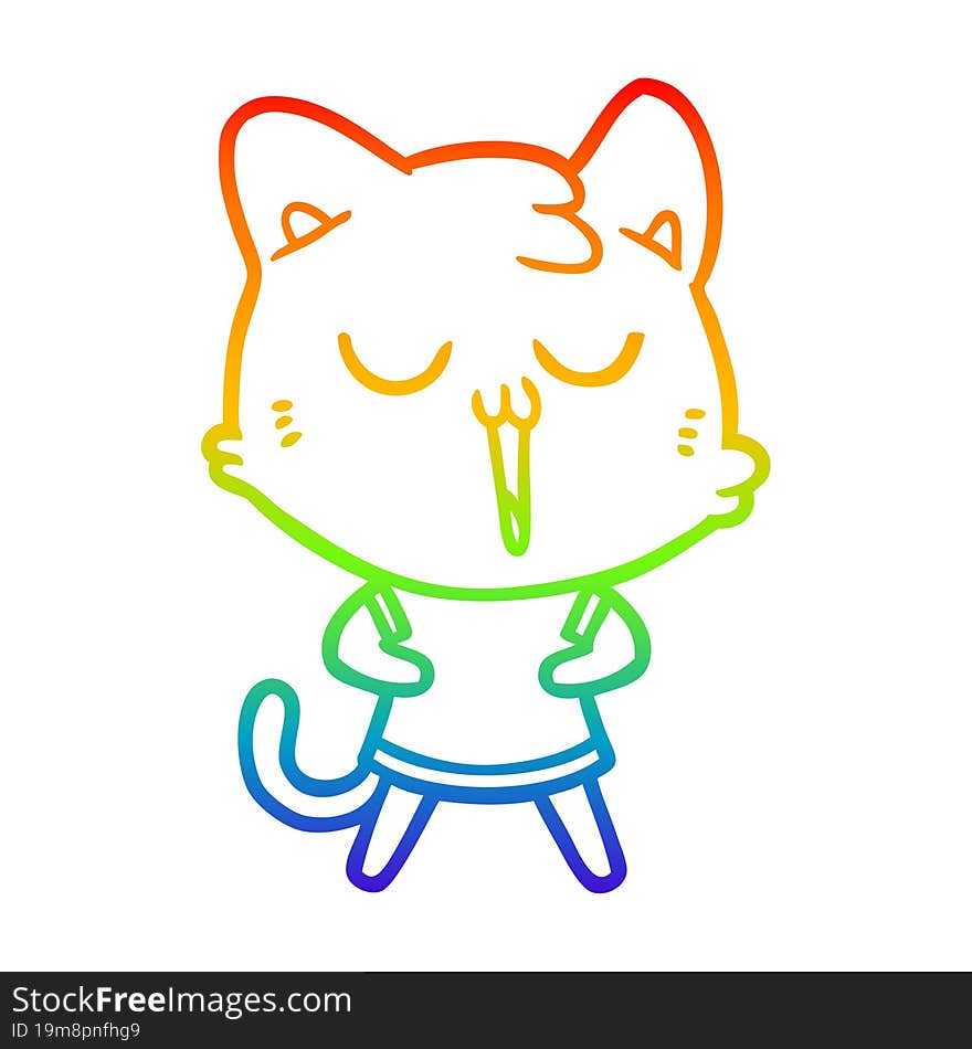 rainbow gradient line drawing cartoon cat singing