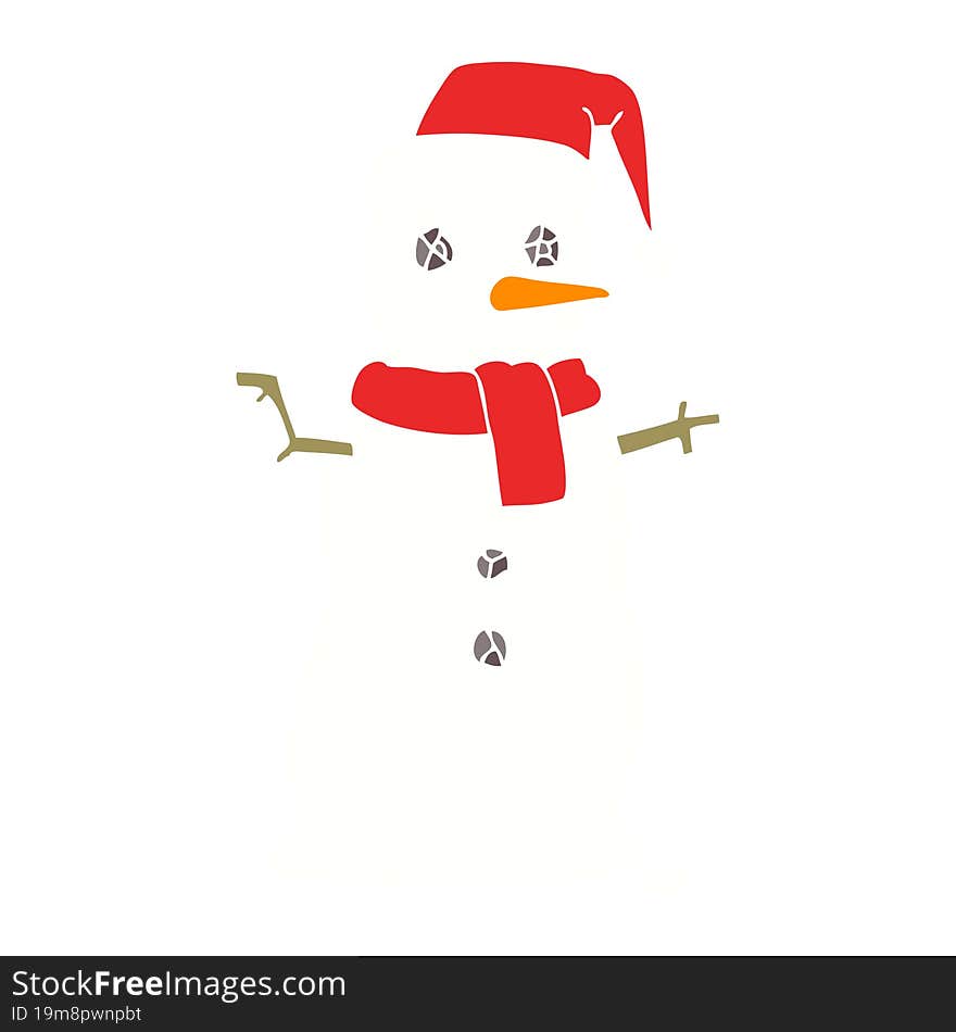 Flat Color Illustration Of A Cartoon Snowman