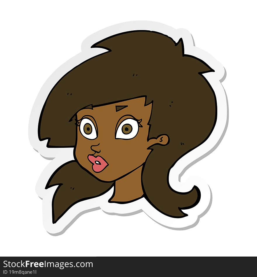 sticker of a cartoon pretty surprised woman