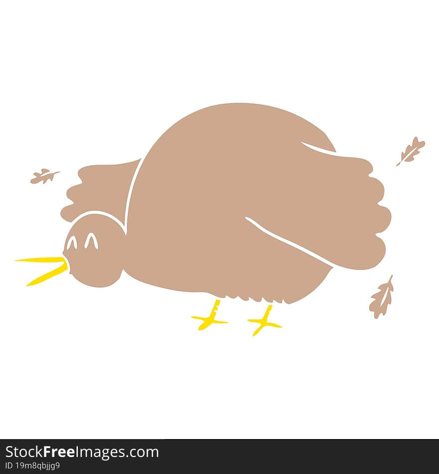 flat color style cartoon kiwi bird flapping wings