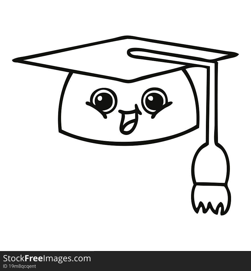 line drawing cartoon graduation hat