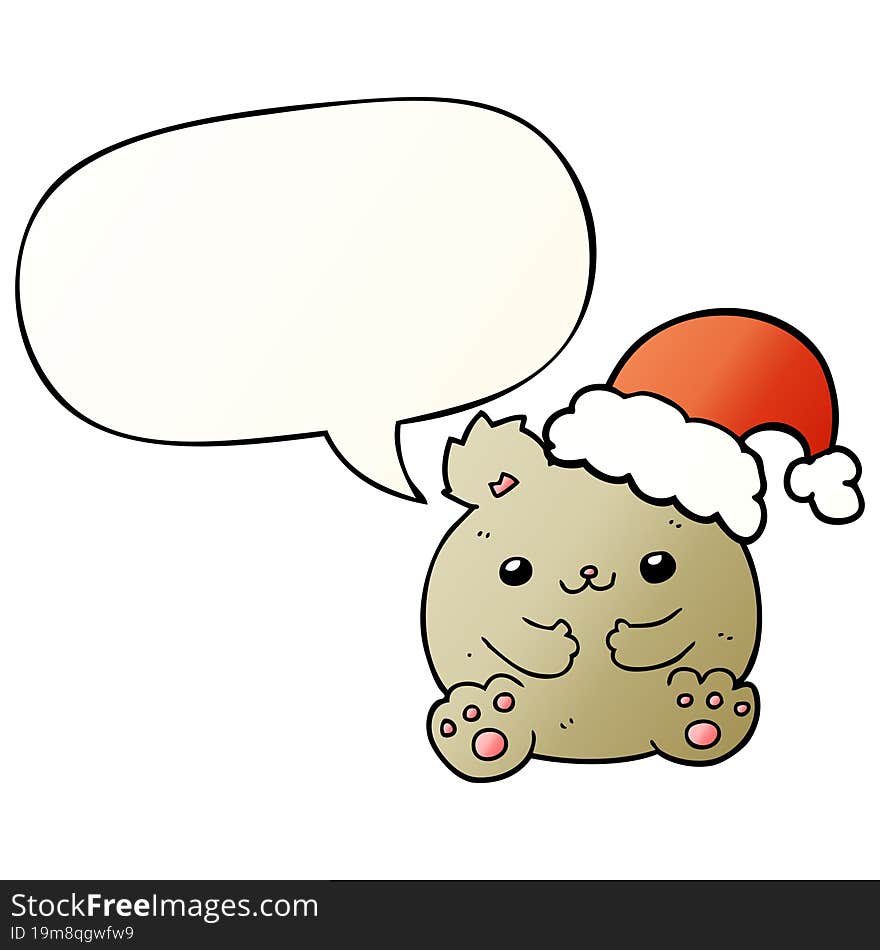 cute cartoon christmas bear and speech bubble in smooth gradient style