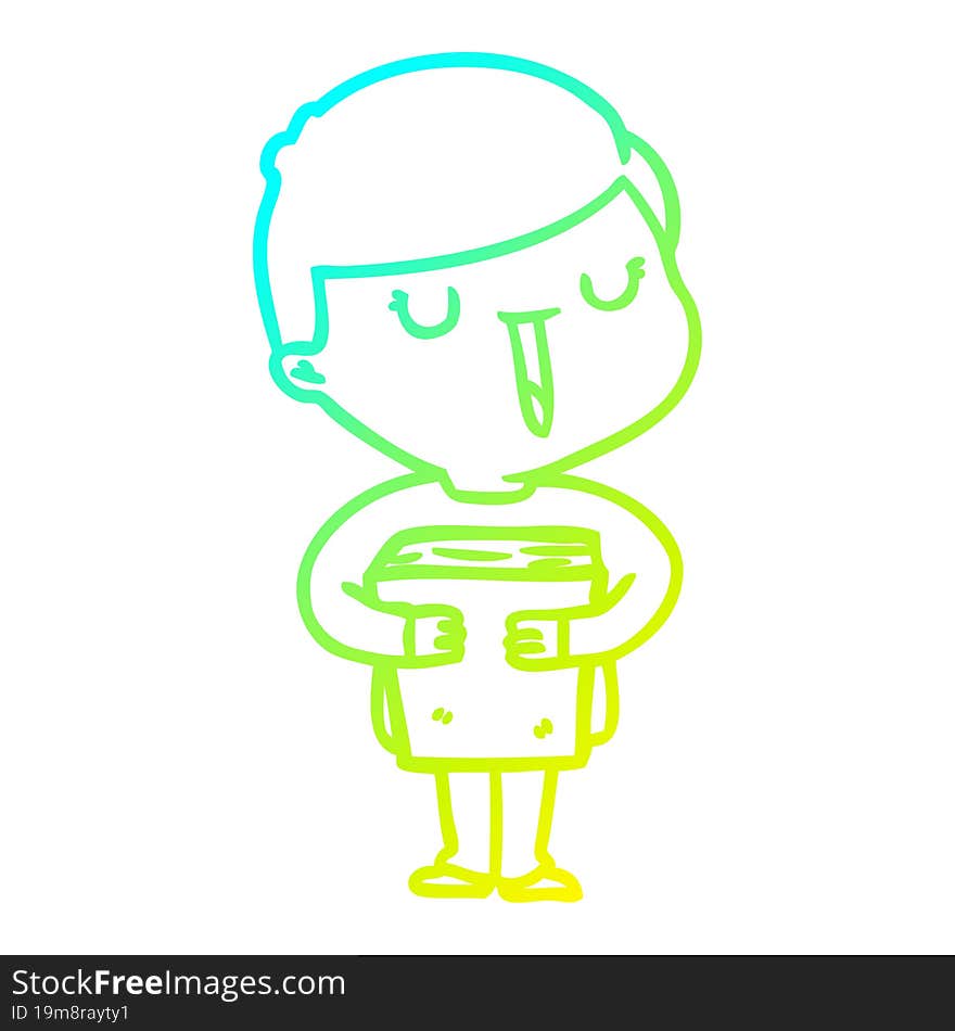 Cold Gradient Line Drawing Cartoon Happy Boy Talking About His Book