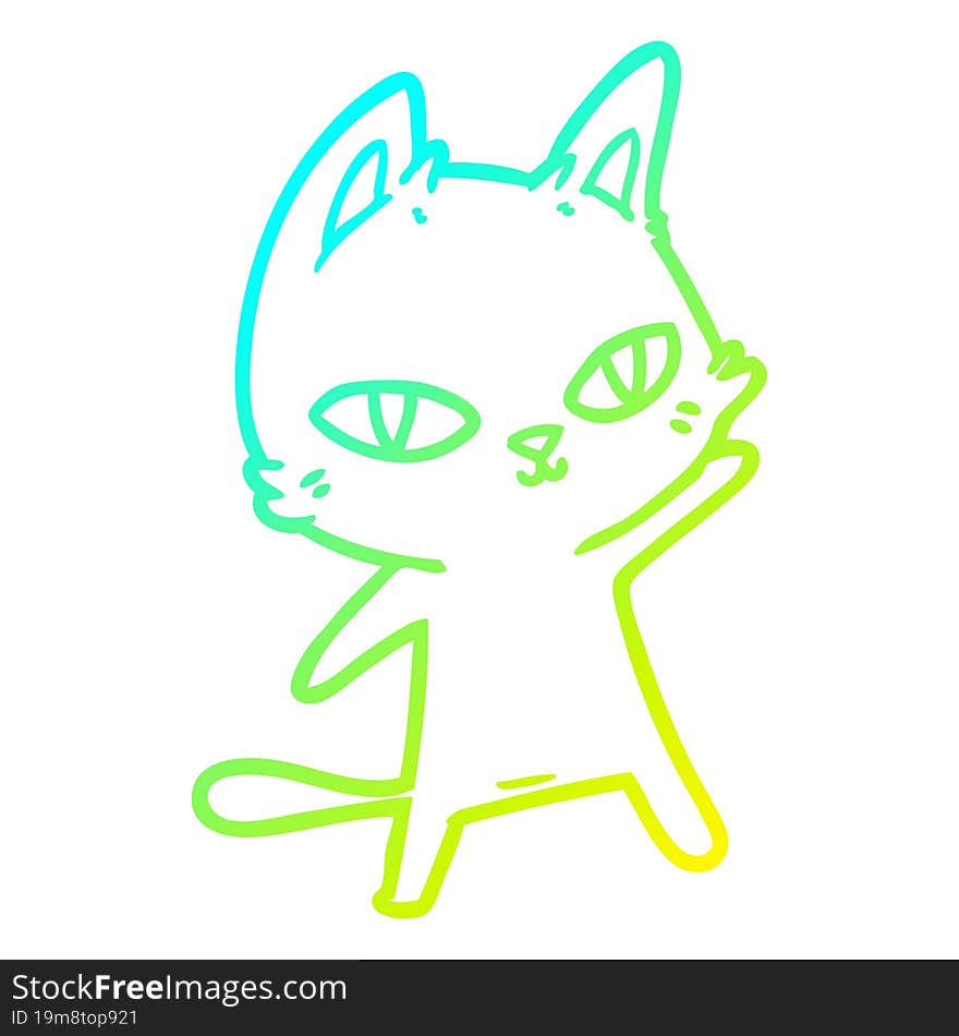 Cold Gradient Line Drawing Cartoon Cat Staring