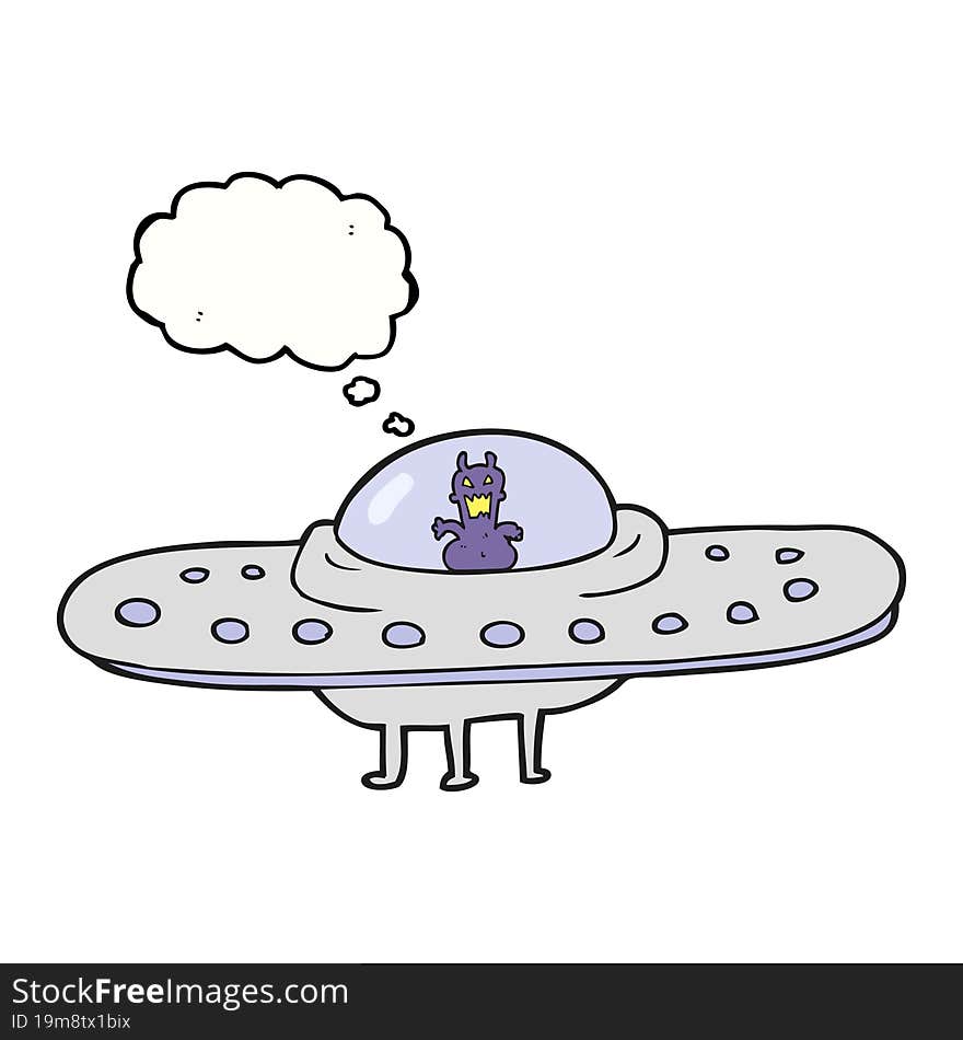 freehand drawn thought bubble cartoon flying saucer