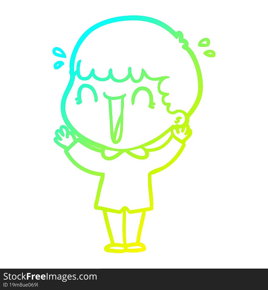 cold gradient line drawing laughing cartoon man