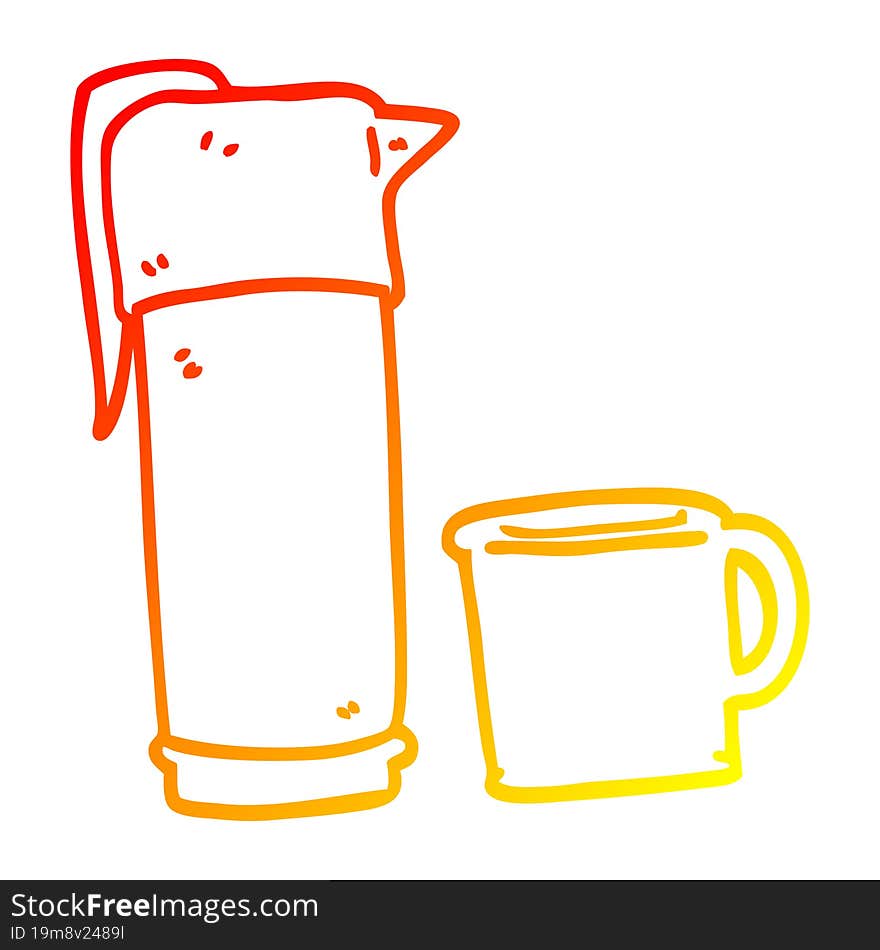 warm gradient line drawing of a cartoon coffee thermos