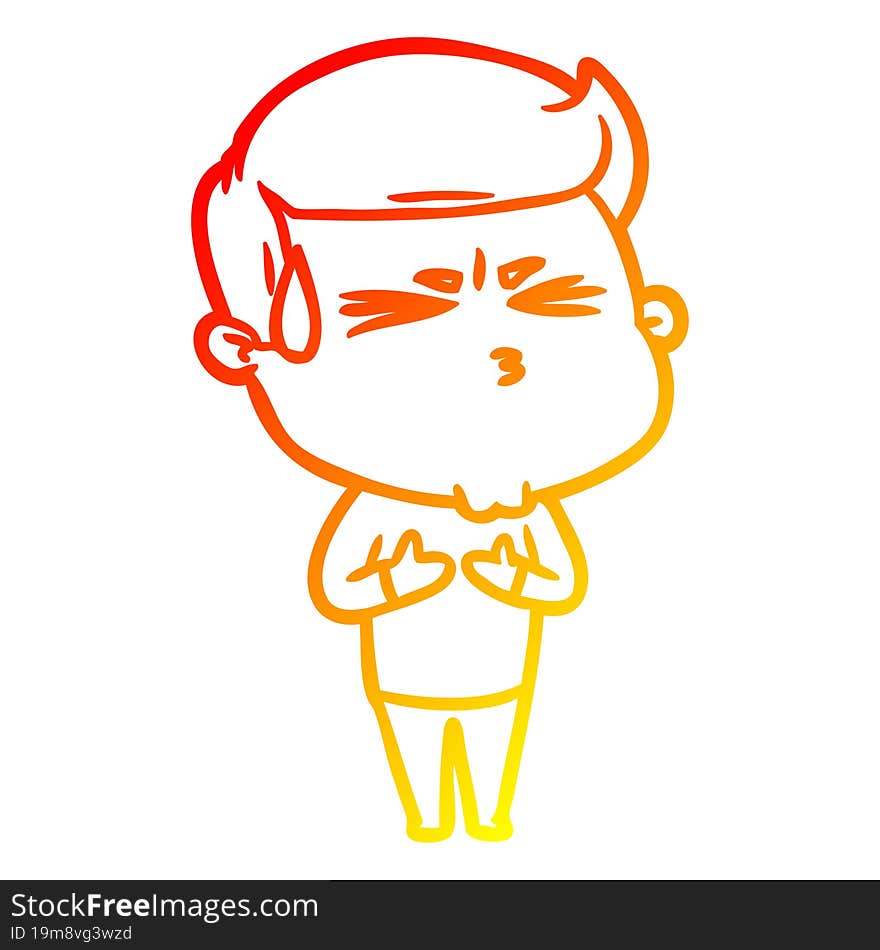 warm gradient line drawing cartoon man sweating