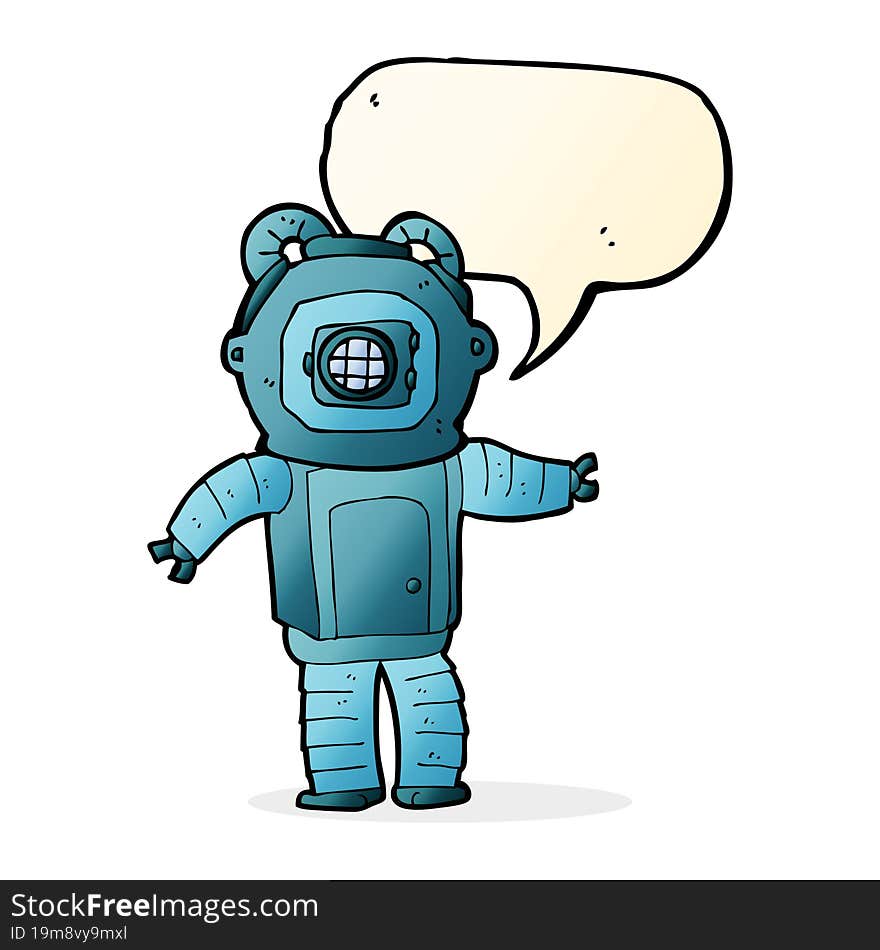 Cartoon Deep Sea Diver  With Speech Bubble