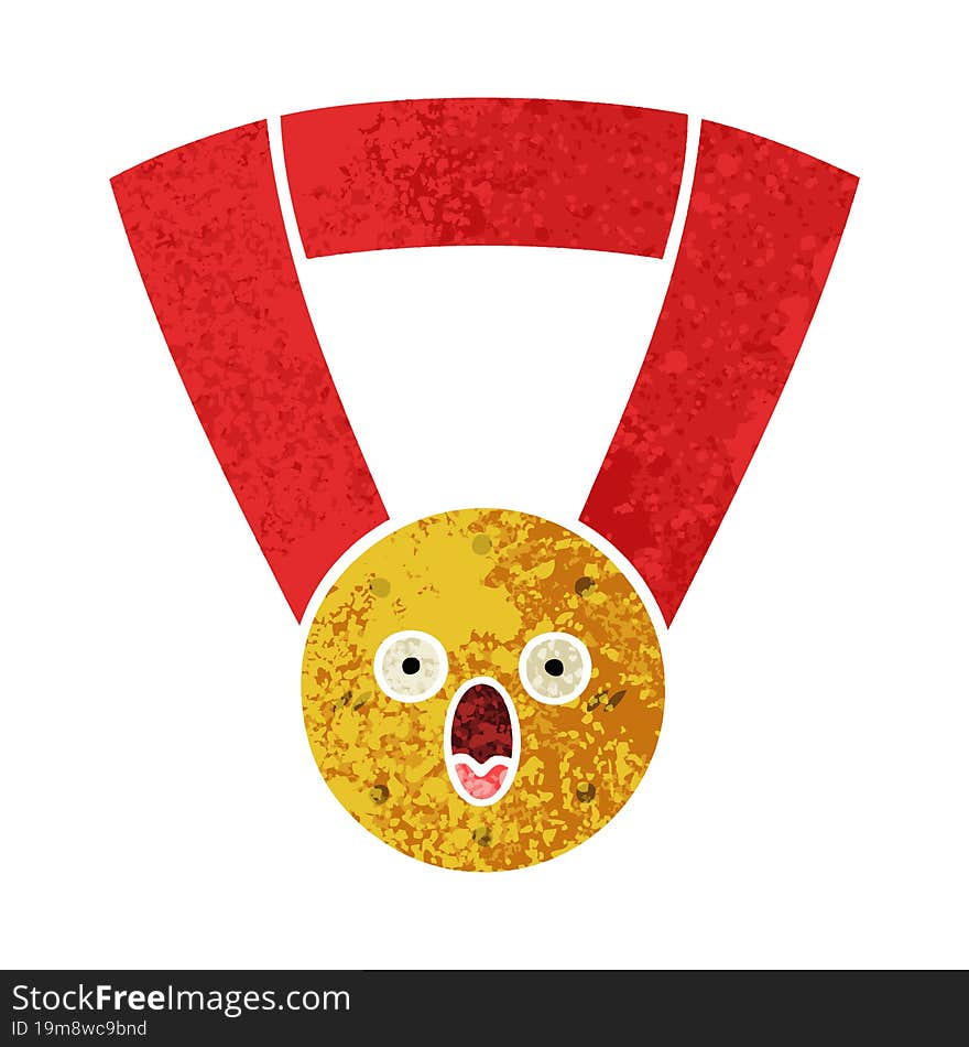 Retro Illustration Style Cartoon Gold Medal