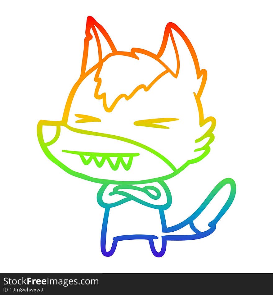 rainbow gradient line drawing of a angry wolf cartoon