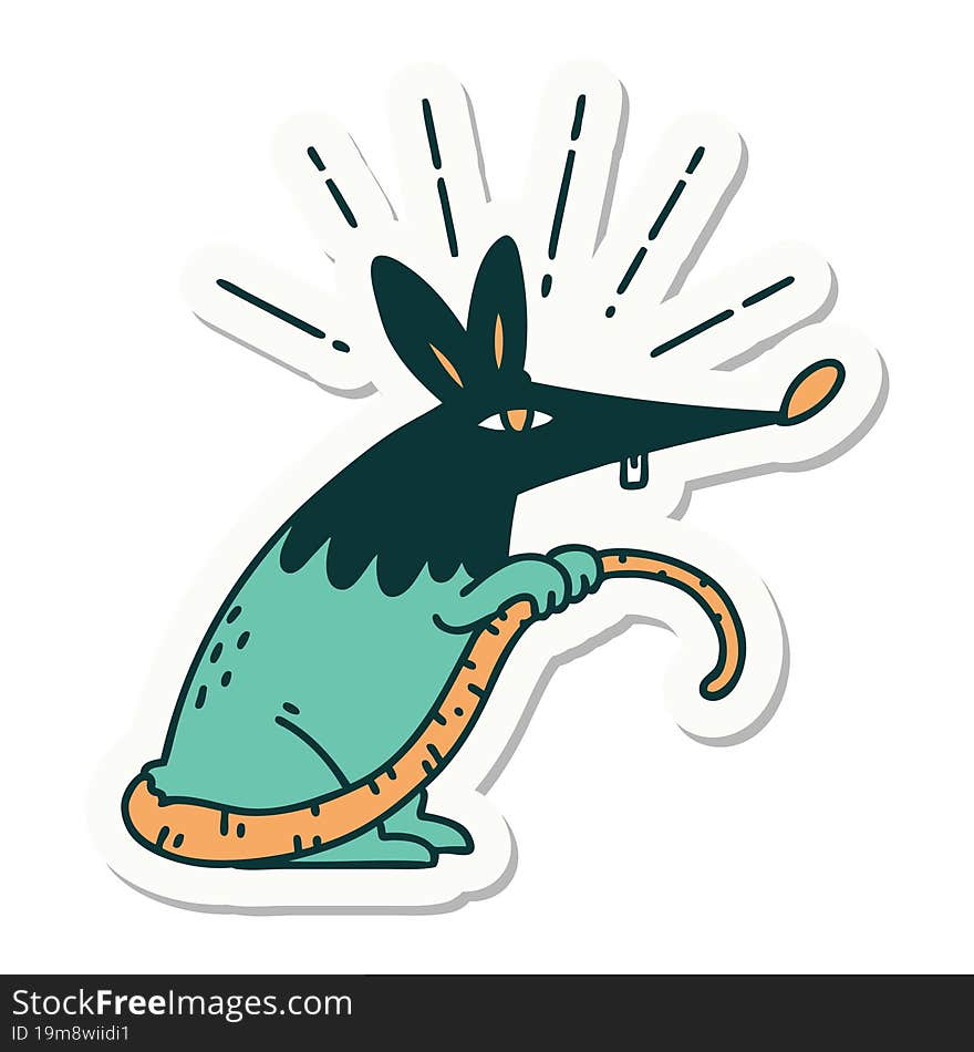 sticker of tattoo style sneaky rat