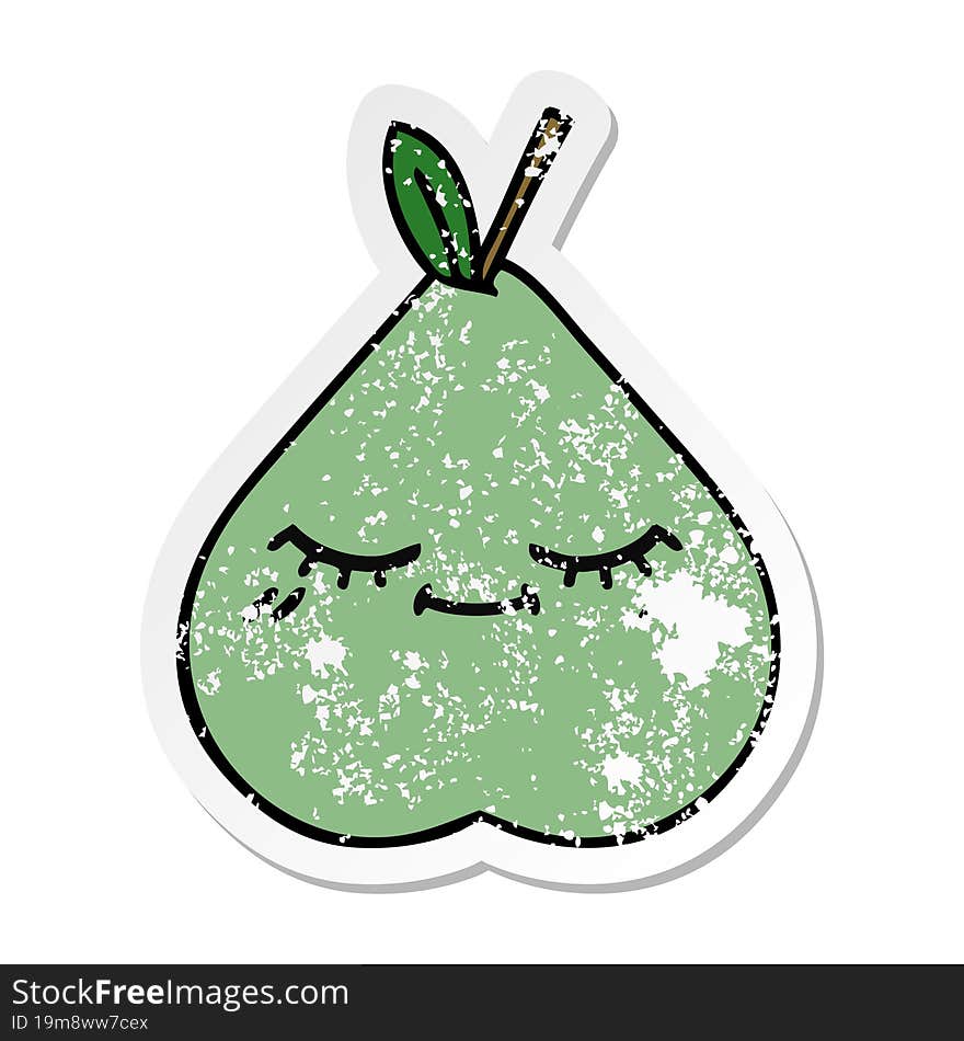 distressed sticker of a cute cartoon green pear