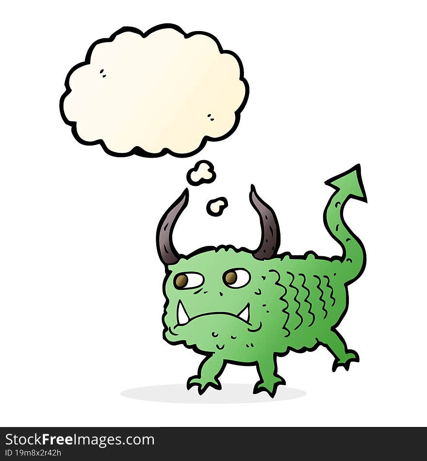 cartoon little demon with thought bubble