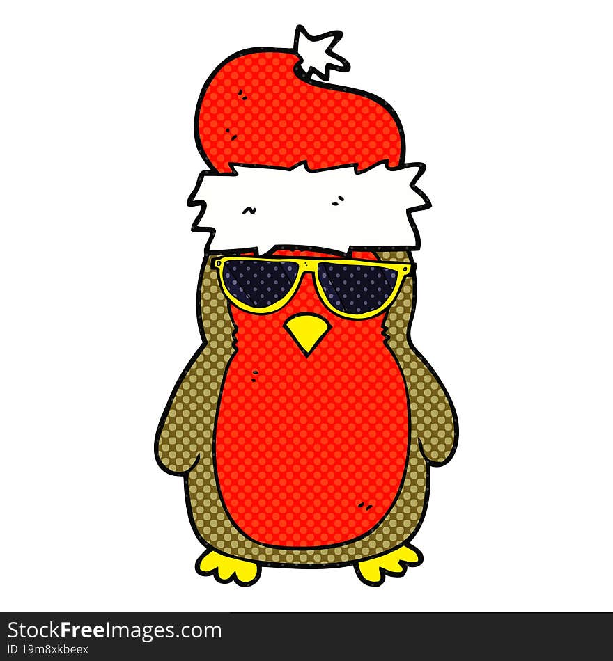 cartoon cool christmas robin