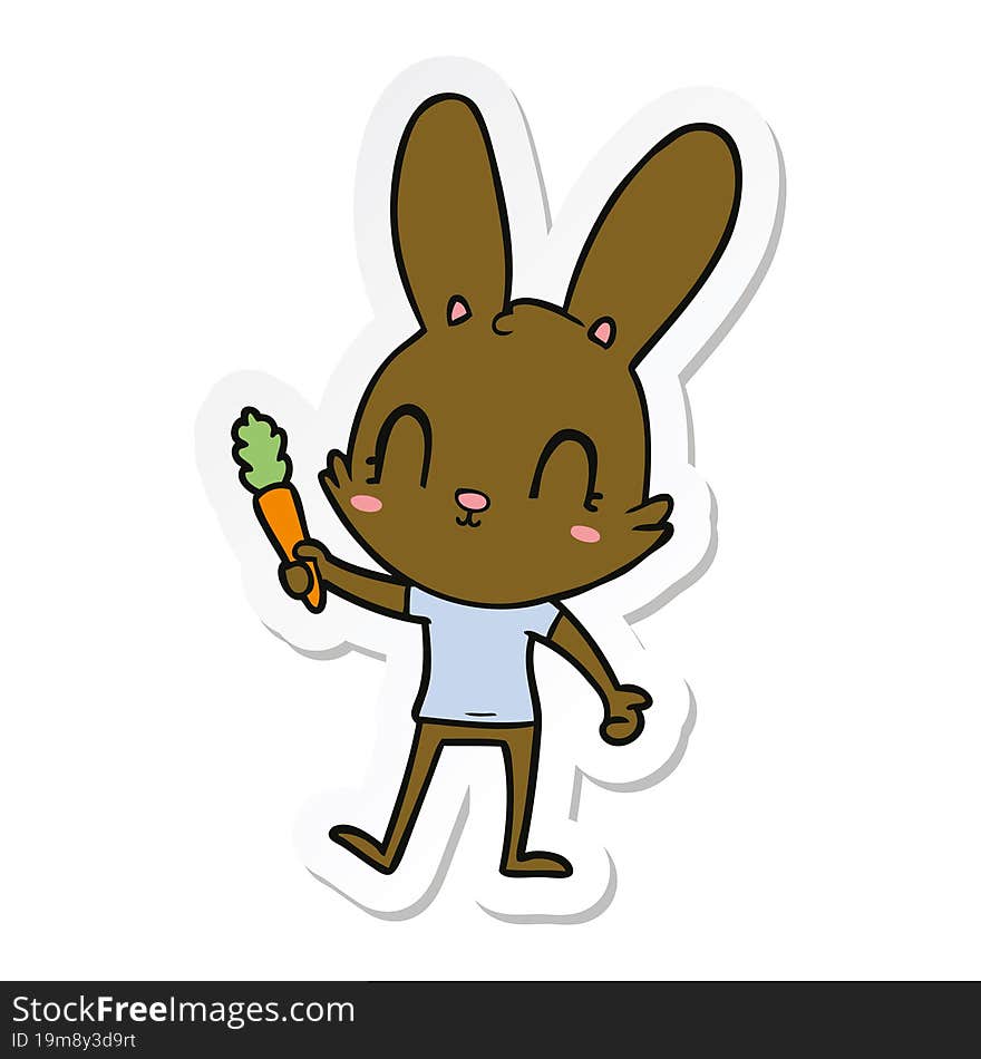 sticker of a cute cartoon rabbit with carrot