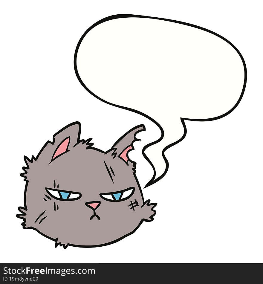 cartoon tough cat face with speech bubble. cartoon tough cat face with speech bubble