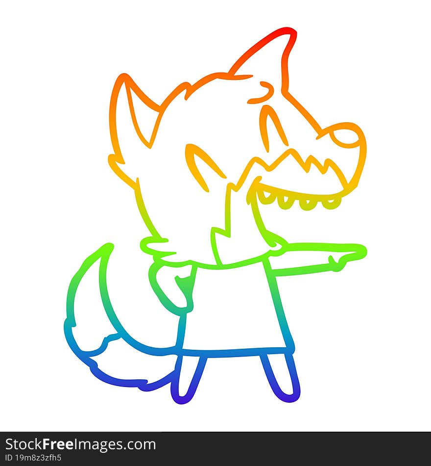 rainbow gradient line drawing of a laughing fox cartoon