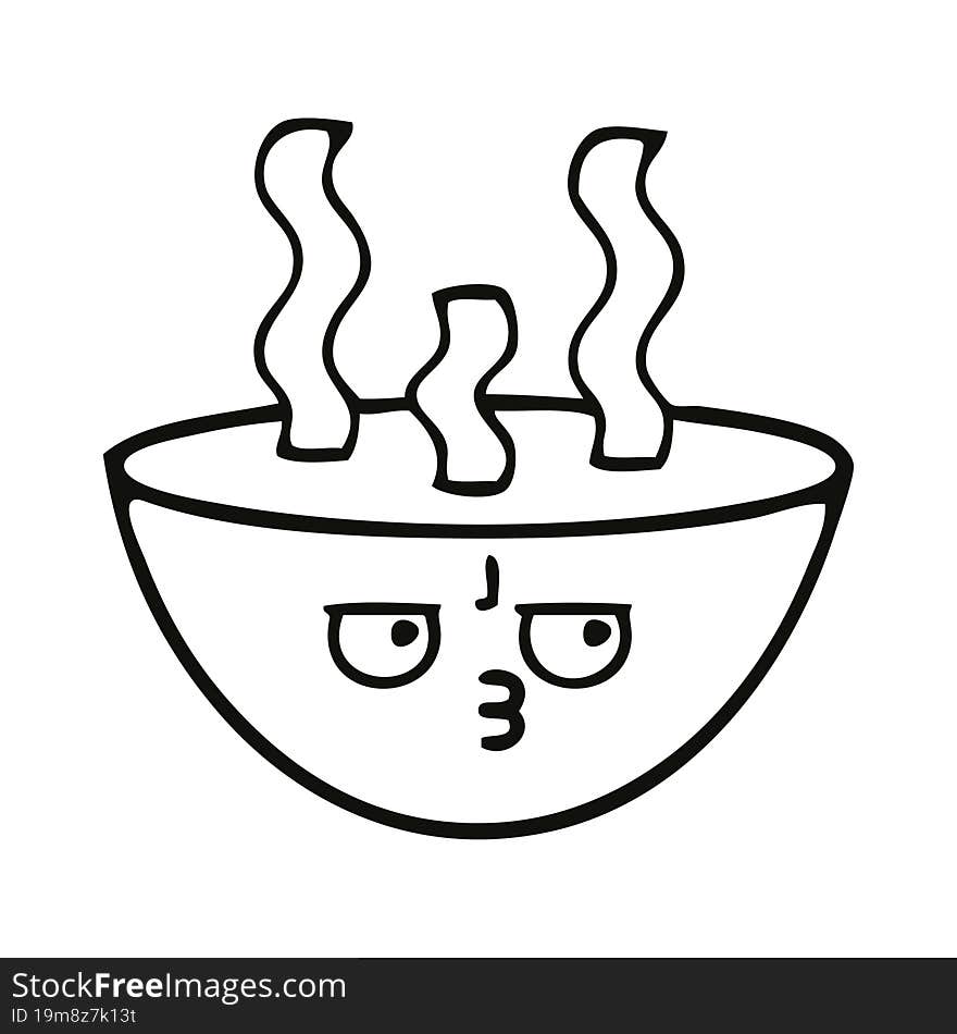 line drawing cartoon bowl of hot soup